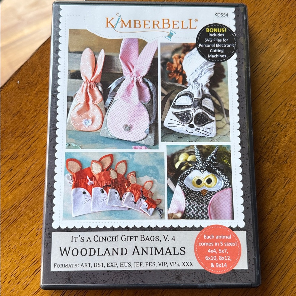 Kimberbell Cutie embroidery cd cinch bags v 4 woodland animals kd554